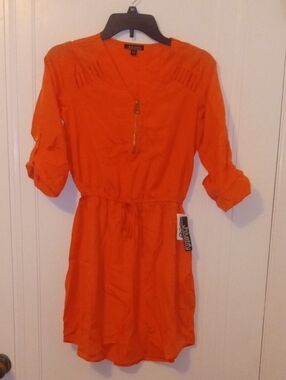 NWT small Bright Orange Zip-Front Drawstring Dress J for Justify